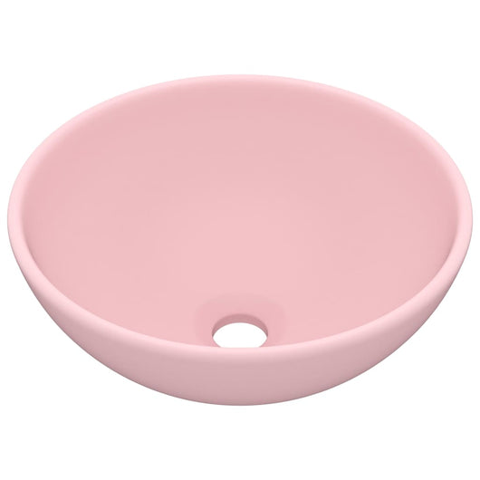 Lavandino da bagno rotondo di lusso da appoggio WC lavabo interno stanza cosmetica 32,5 x 14 cm ceramica rosa opaca 02_0002708