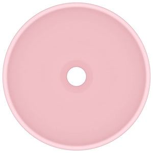 Lavandino da bagno rotondo di lusso da appoggio WC lavabo interno stanza cosmetica 32,5 x 14 cm ceramica rosa opaca 02_0002708