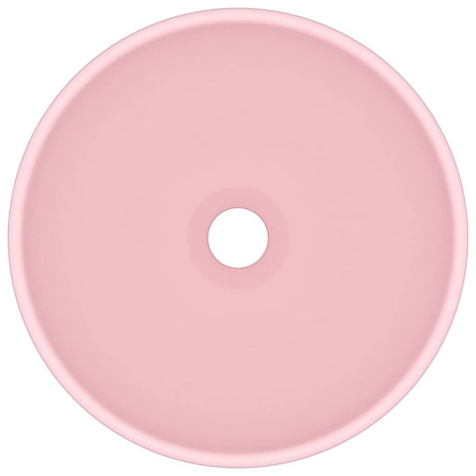 Lavandino da bagno rotondo di lusso da appoggio WC lavabo interno stanza cosmetica 32,5 x 14 cm ceramica rosa opaca 02_0002708