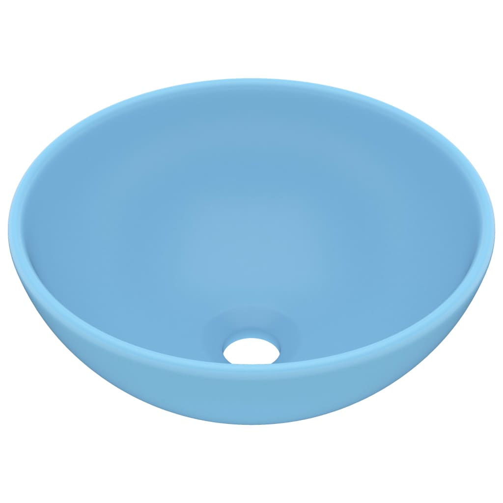 Lavandino Lusso-Lavabo-Lavello Rotondo Azzurro Opaco 32,5x14 cm in Ceramica