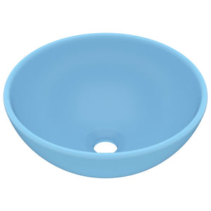 Lavandino Lusso-Lavabo-Lavello Rotondo Azzurro Opaco 32,5x14 cm in Ceramica