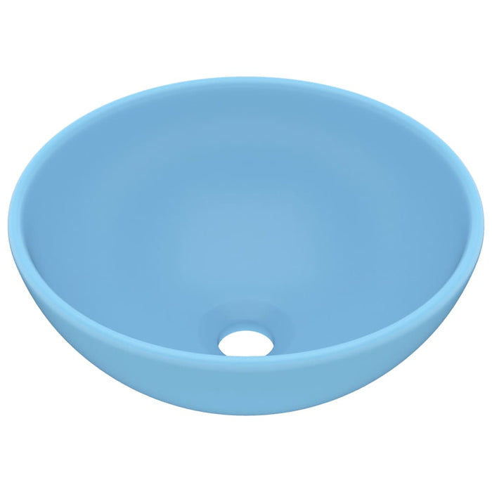 Lavandino Lusso-Lavabo-Lavello Rotondo Azzurro Opaco 32,5x14 cm in Ceramica