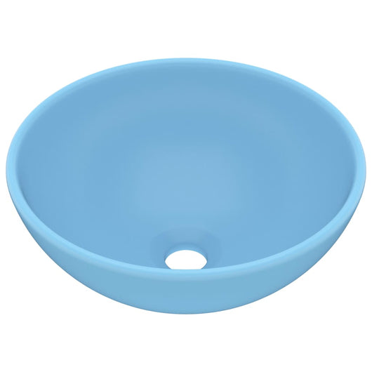 Lavandino Lusso Rotondo Azzurro Opaco 32,5x14 cm in Ceramica cod mxl 49508