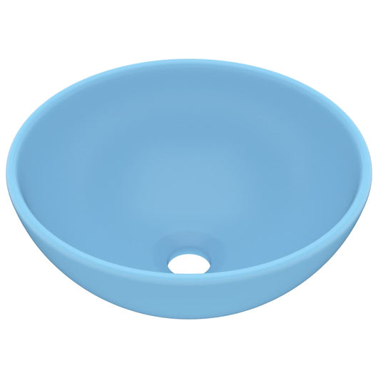 Lavandino da bagno rotondo di lusso da appoggio WC lavabo interno stanza cosmetica 32,5 x 14 cm ceramica azzurra opaca 02_0002709