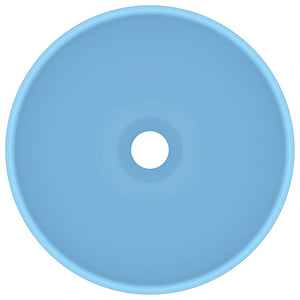 Lavandino Lusso-Lavabo-Lavello Rotondo Azzurro Opaco 32,5x14 cm in Ceramica