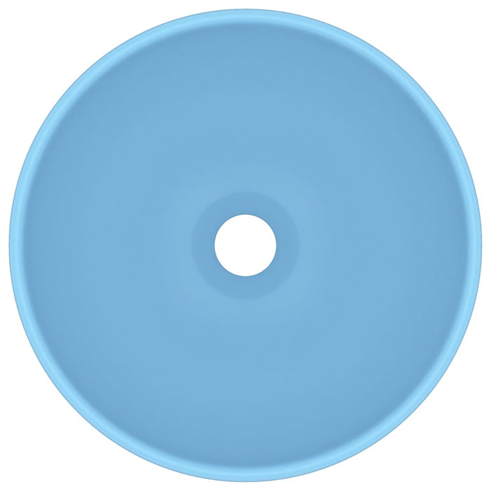Lavandino Lusso-Lavabo-Lavello Rotondo Azzurro Opaco 32,5x14 cm in Ceramica