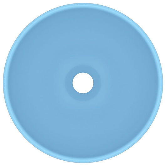 Lavandino da bagno rotondo di lusso da appoggio WC lavabo interno stanza cosmetica 32,5 x 14 cm ceramica azzurra opaca 02_0002709