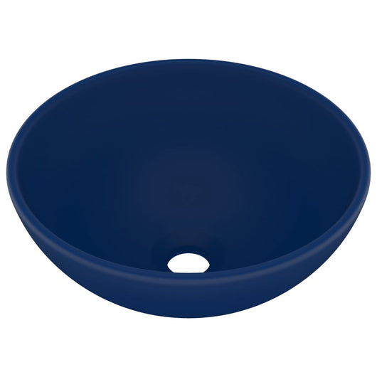 Lavandino da bagno rotondo di lusso da appoggio WC lavabo interno stanza cosmetica 32,5 x 14 cm ceramica blu scuro opaco 02_0002710