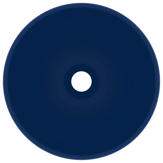 Lavandino da bagno rotondo di lusso da appoggio WC lavabo interno stanza cosmetica 32,5 x 14 cm ceramica blu scuro opaco 02_0002710