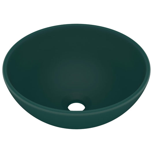 Lavandino Lusso-Lavabo-Lavello Rotondo Verde Scuro Opaco 32,5x14 cm Ceramica