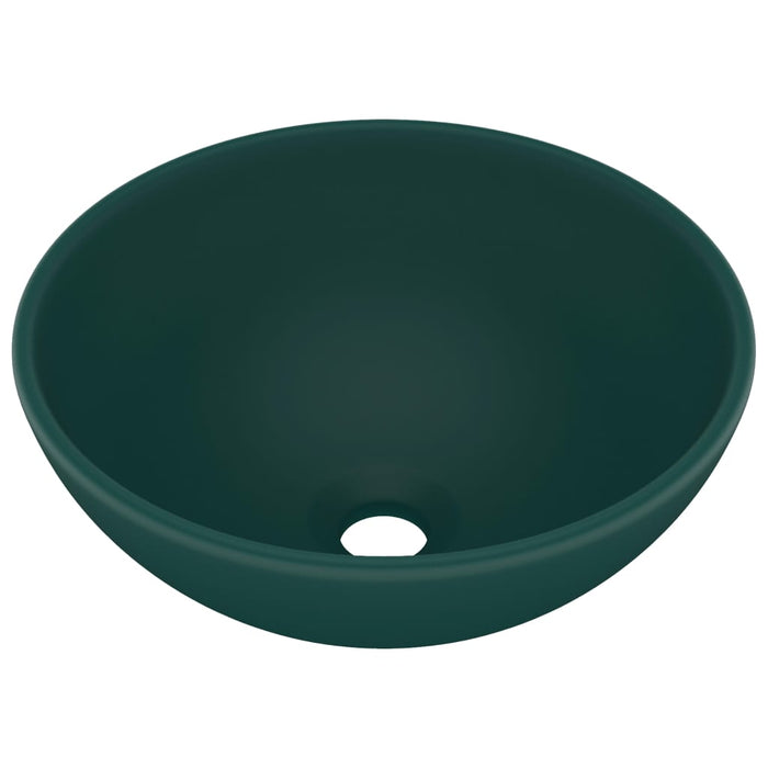 Lavandino da bagno rotondo di lusso da appoggio WC lavabo interno stanza cosmetica 32,5 x 14 cm ceramica verde scuro opaco 02_0002712