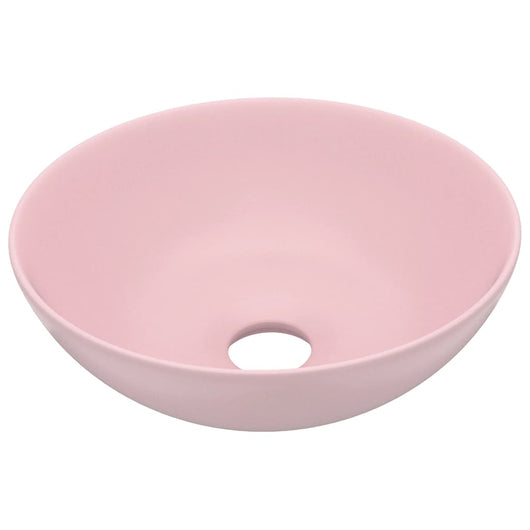 Lavandino da Bagno in Ceramica Rosa Opaco Rotondo 146977