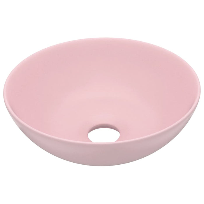 Lavandino da Bagno in Ceramica Rosa Opaco Rotondo 146977