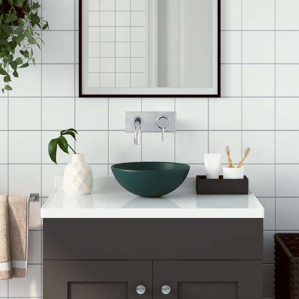 Lavandino da Bagno-Lavabo-Lavello in Ceramica Verde Scuro Rotondo