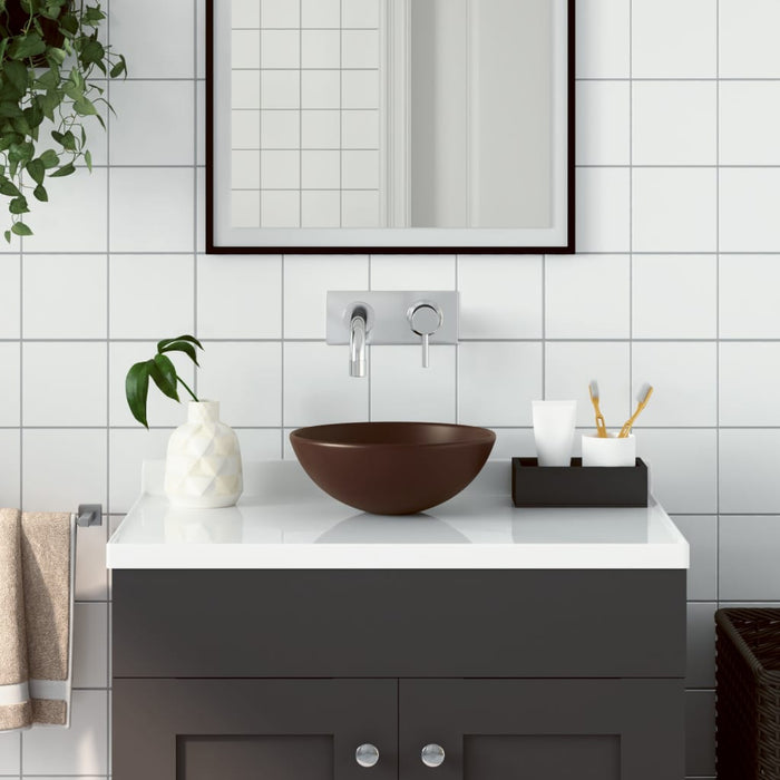 Lavandino da Bagno-Lavabo-Lavello in Ceramica Marrone Scuro Rotondo