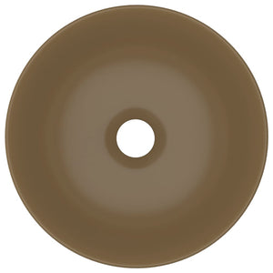 Lavandino da Bagno in Ceramica Crema Opaco Rotondo 146985