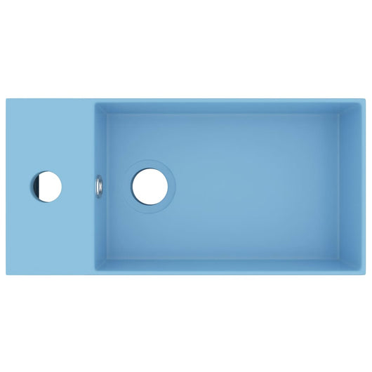 Lavabo bagno con troppopieno da appoggio wc lavabo cucina lavabo stanza cosmetici casa 48 x 25 cm ceramica azzurro 02_0002731