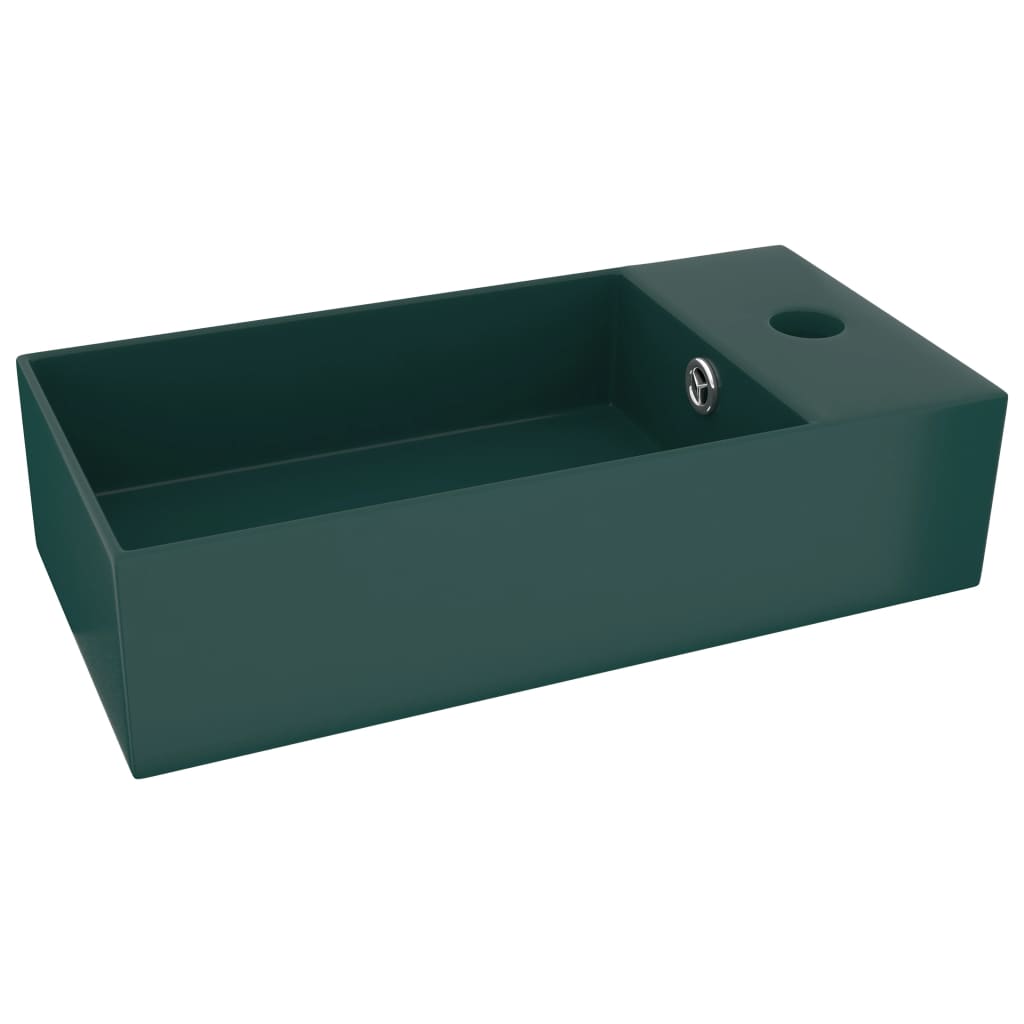 Lavandino con Troppopieno-Lavabo-Lavello in Ceramica Verde Scuro