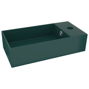 Lavandino con Troppopieno-Lavabo-Lavello in Ceramica Verde Scuro