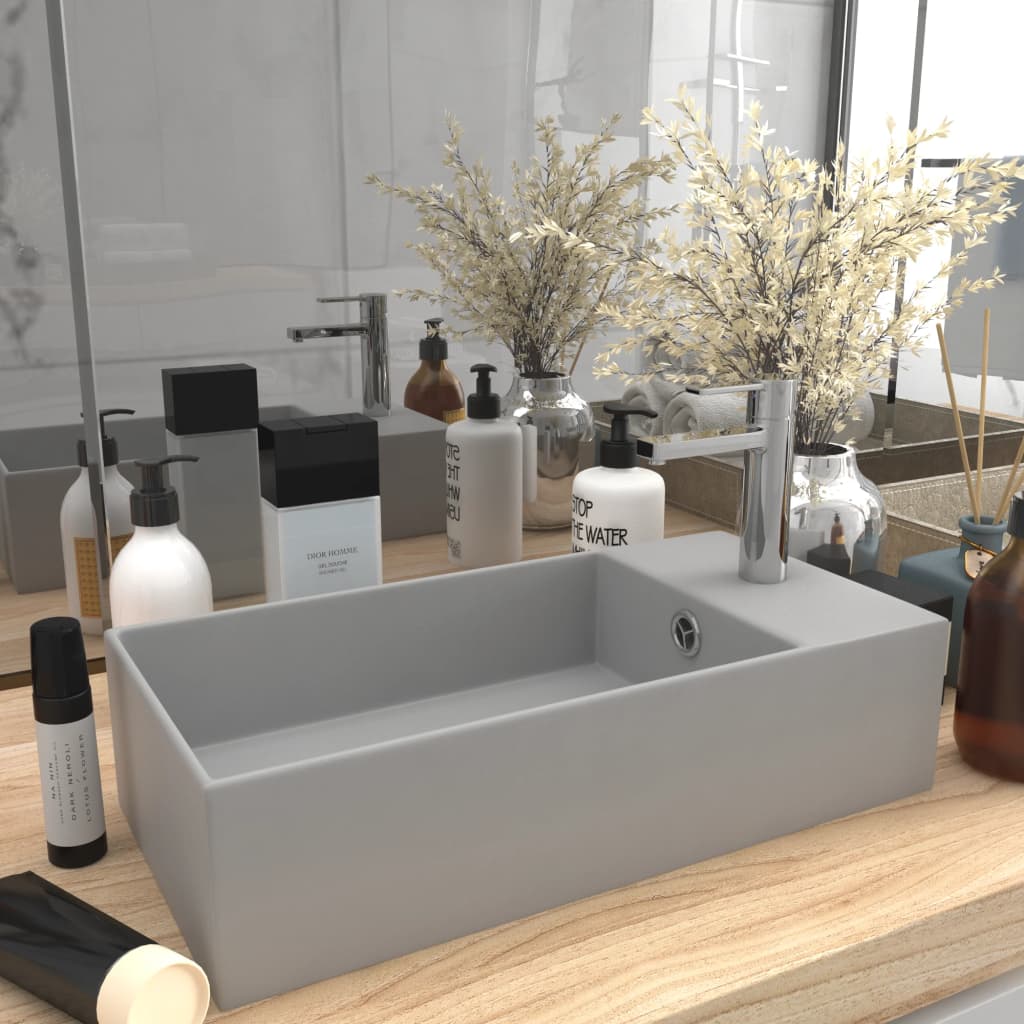 Lavandino con Troppopieno in Ceramica Grigio Chiaro 146993
