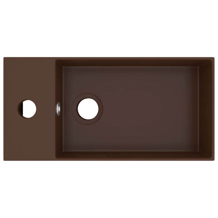 Lavandino con Troppopieno-Lavabo-Lavello in Ceramica Marrone Scuro