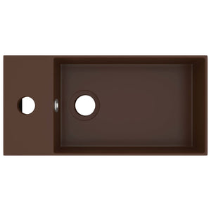 Lavandino con Troppopieno in Ceramica Marrone Scuro 146995