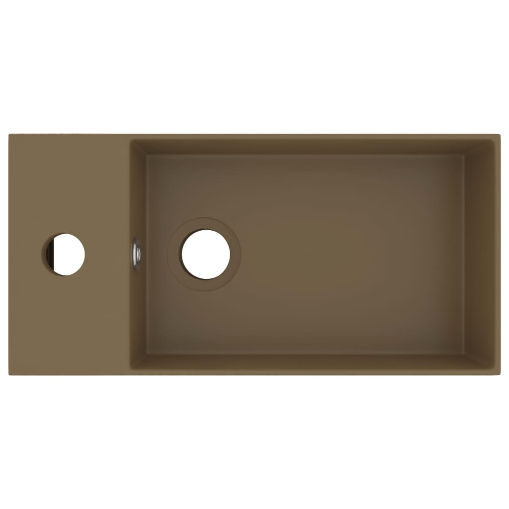 Lavandino con Troppopieno-Lavabo-Lavello in Ceramica Crema Opaco