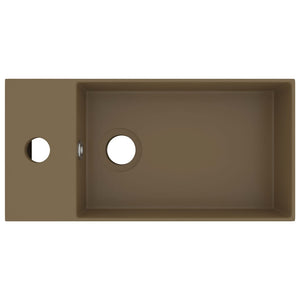 Lavandino con Troppopieno-Lavabo-Lavello in Ceramica Crema Opaco