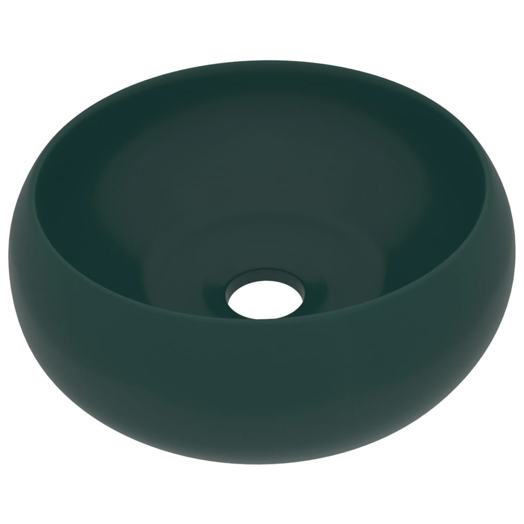 Lavabo rotondo di lusso da appoggio WC lavabo bagno cucina guardaroba interno casa 40 x 15 cm ceramica verde scuro opaco 02_0002745