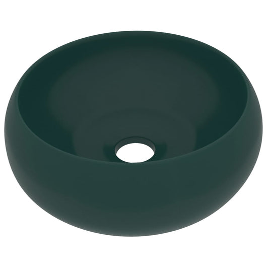 Lavabo rotondo di lusso da appoggio WC lavabo bagno cucina guardaroba interno casa 40 x 15 cm ceramica verde scuro opaco 02_0002745
