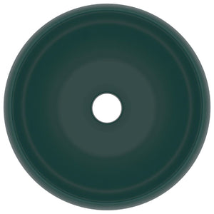 Lavandino-Lavello Lusso Rotondo Verde Scuro Opaco 40x15 cm in Ceramica 837345