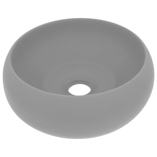 Lavandino Lusso-Lavabo-Lavello Rotondo Grigio Chiaro Opaco 40x15cm in Ceramica 531184