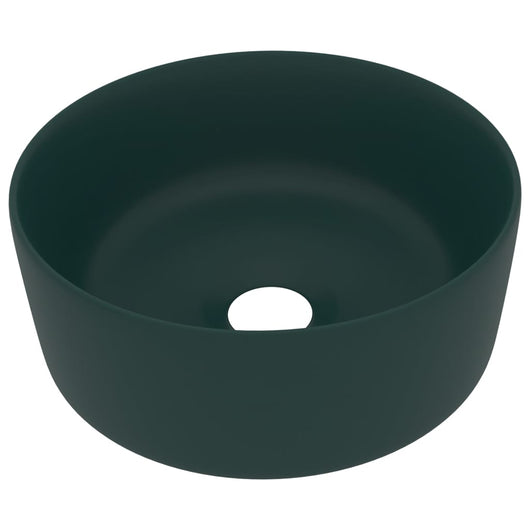 Lavabo rotondo di lusso da appoggio WC lavabo bagno guardaroba cucina interno casa 40 x 15 cm ceramica verde scuro opaco 02_0002756