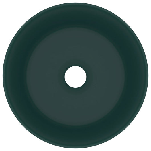 Lavandino-Lavello Lusso Rotondo Verde Scuro Opaco 40x15 cm in Ceramica 552893