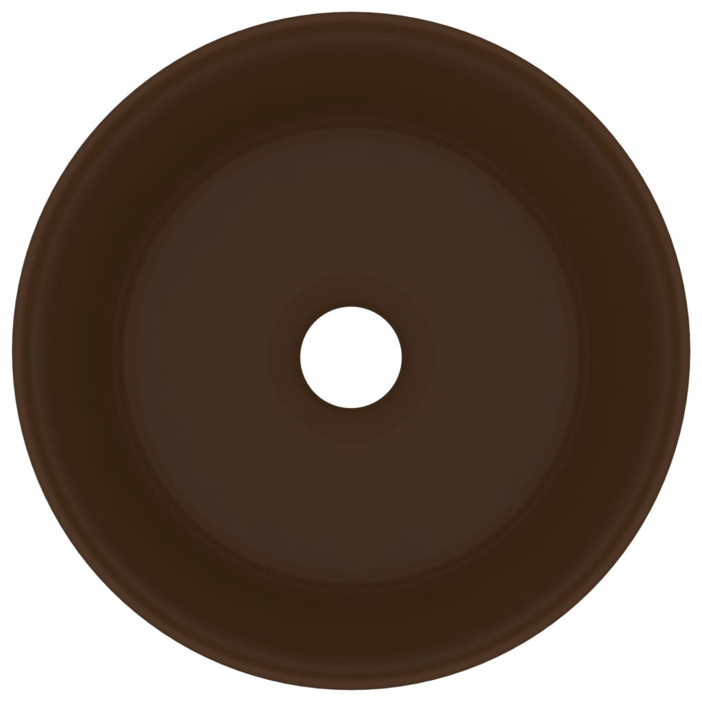 Lavandino Lusso Rotondo Marrone Scuro Opaco 40x15cm in Ceramica