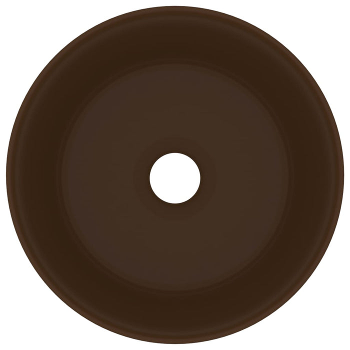 Lavandino Lusso Rotondo Marrone Scuro Opaco 40x15cm in Ceramica