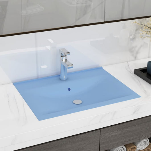 Lavandino con Foro Rubinetto-Lavabo-Lavello Azzurro Opaco 60x46 cm in Ceramica