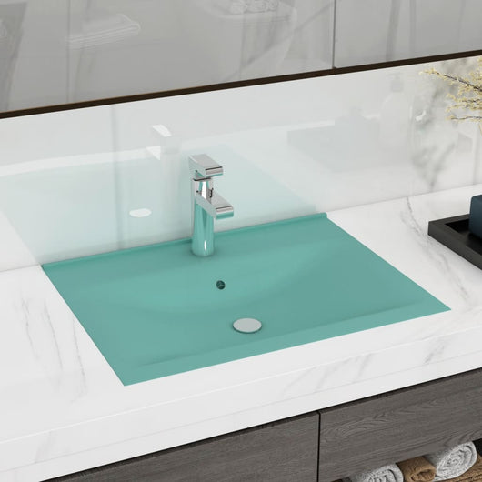 Lavabo con Foro Rubinetto Verde Chiaro Opaco 60x46 cm Ceramica cod mxl 45331