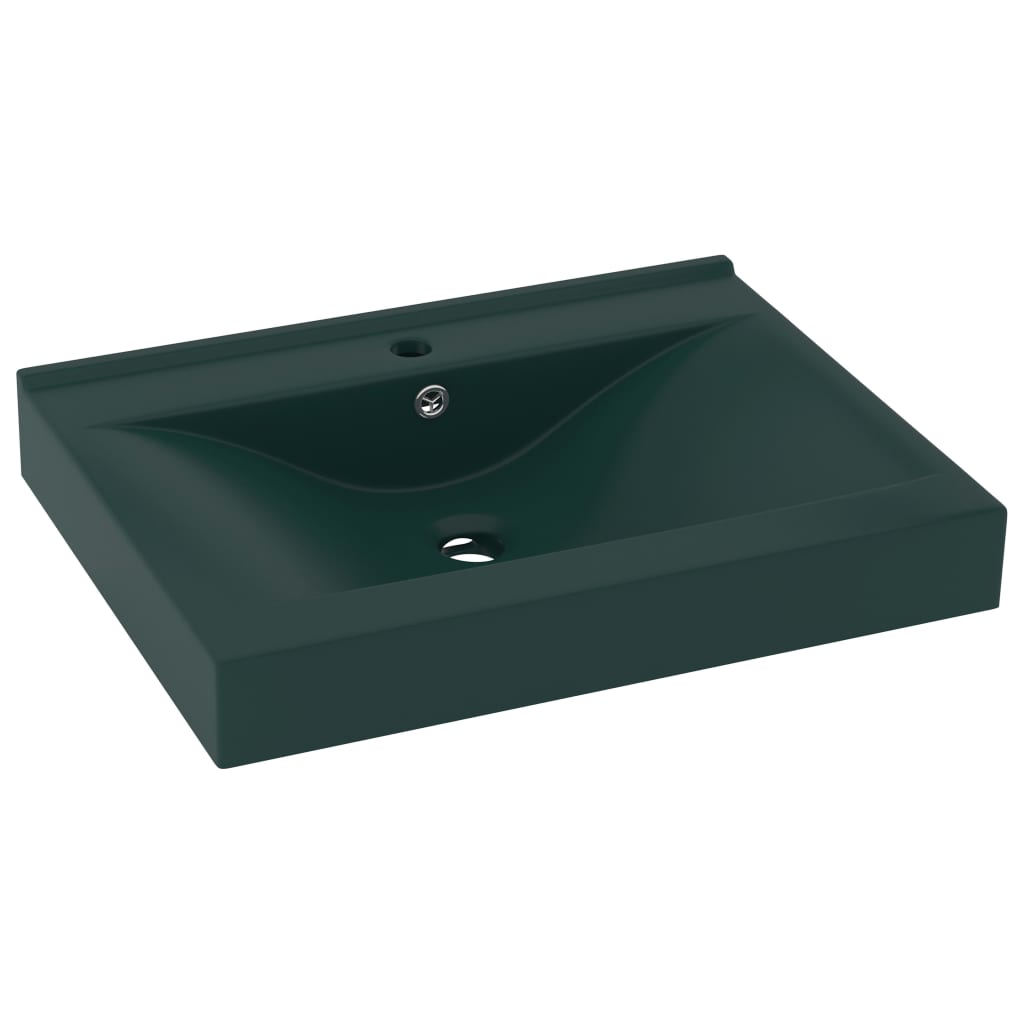 Lavabo con Foro Rubinetto-Lavandino-Lavello Verde Scuro Opaco 60x46cm in Ceramica