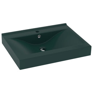 Lavabo con Foro Rubinetto-Lavandino-Lavello Verde Scuro Opaco 60x46cm in Ceramica