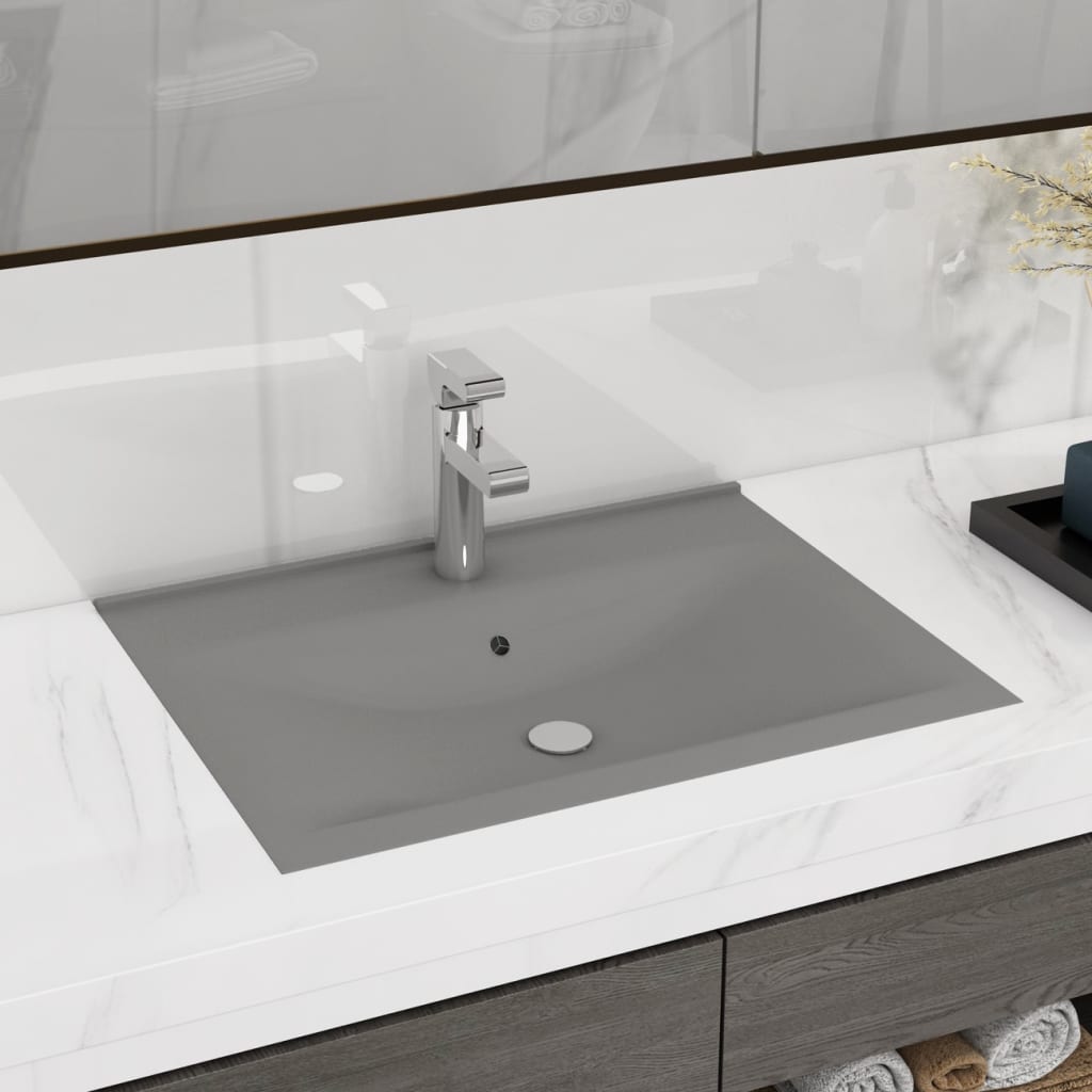 Lavabo con Foro Rubinetto-Lavandino-Lavello Grigio Chiaro Opaco 60x46 cm Ceramica