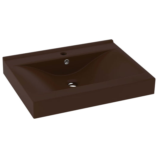 Lavabo con Foro Rubinetto Marrone Scuro Opaco 60x46cm Ceramica 147028