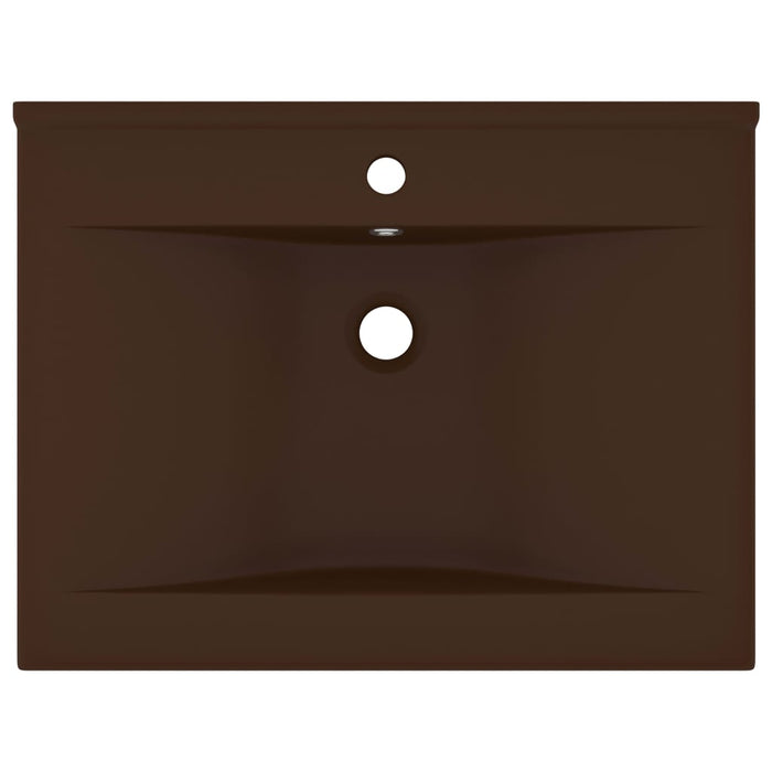 Lavabo con Foro Rubinetto Marrone Scuro Opaco 60x46cm Ceramica
