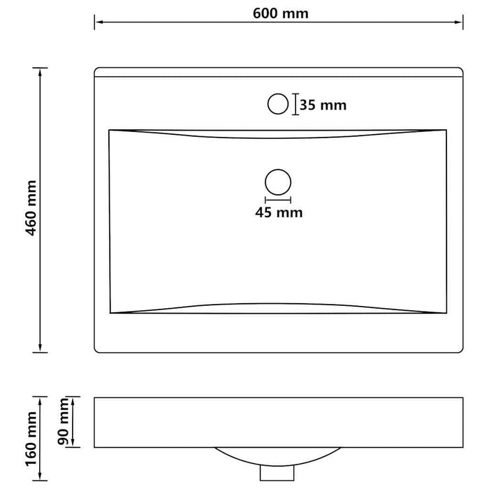 Lavandino con Foro Rubinetto Nero Opaco 60x46 cm in Ceramica 147030