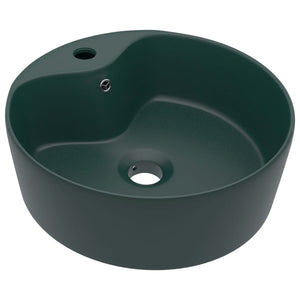 Lavandino con Troppopieno-Lavabo-Lavello Verde Scuro Opaco 36x13cm in Ceramica