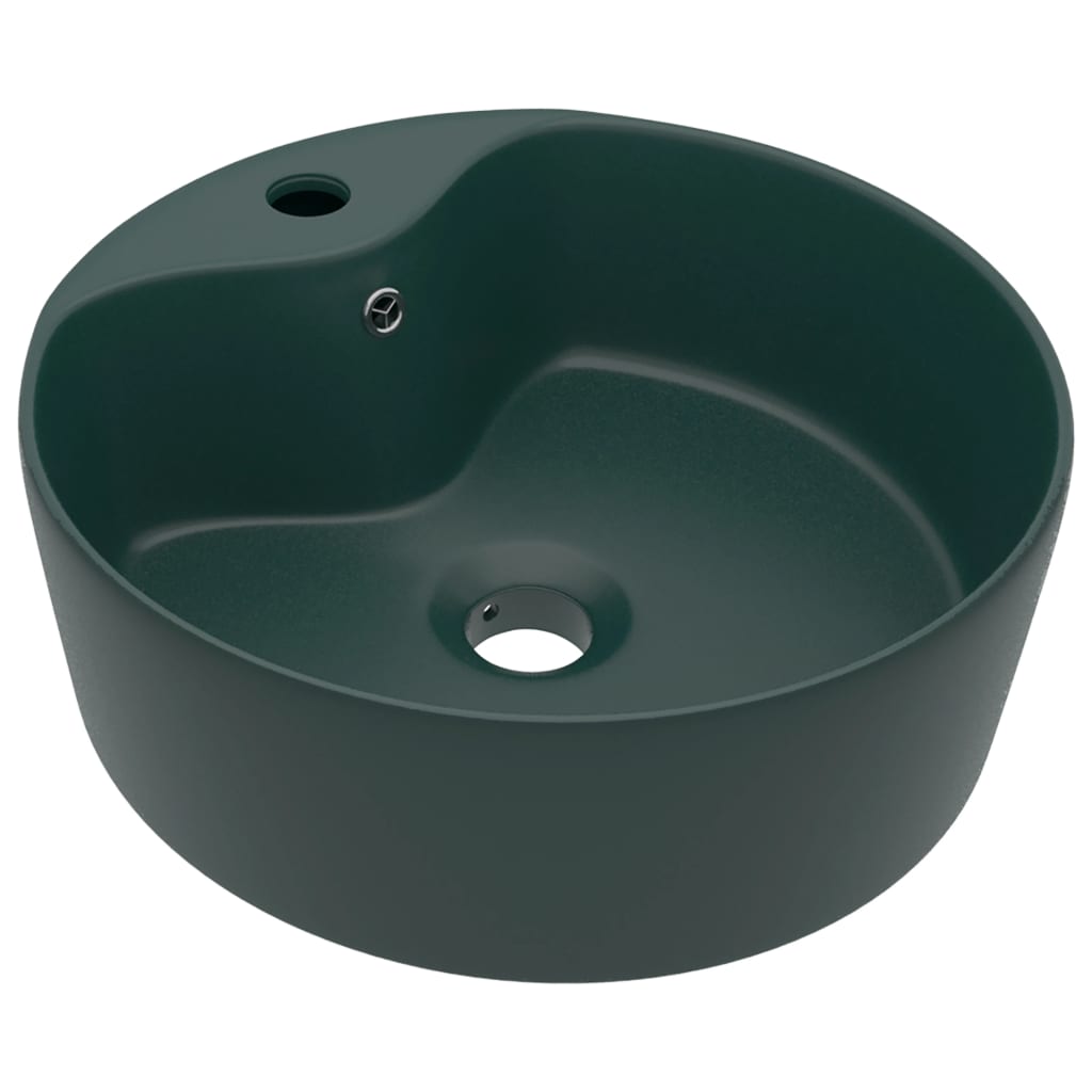 Lavabo di lusso con troppopieno da appoggio WC lavabo bagno stanza cosmetica casa 36 x 13 cm ceramica verde scuro opaco 02_0002778
