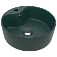 Lavabo di lusso con troppopieno da appoggio WC lavabo bagno stanza cosmetica casa 36 x 13 cm ceramica verde scuro opaco 02_0002778