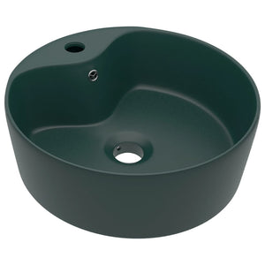 Lavabo di lusso con troppopieno da appoggio WC lavabo bagno stanza cosmetica casa 36 x 13 cm ceramica verde scuro opaco 02_0002778