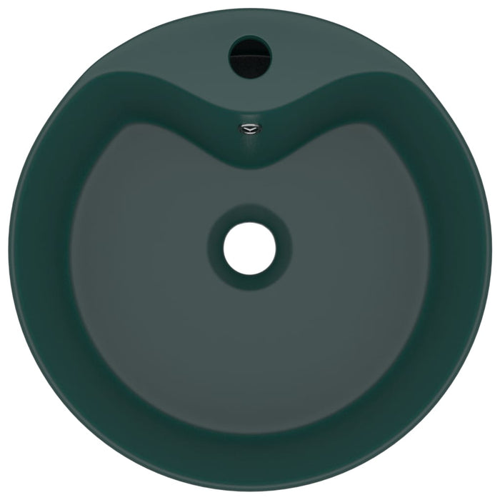 Lavabo di lusso con troppopieno da appoggio WC lavabo bagno stanza cosmetica casa 36 x 13 cm ceramica verde scuro opaco 02_0002778