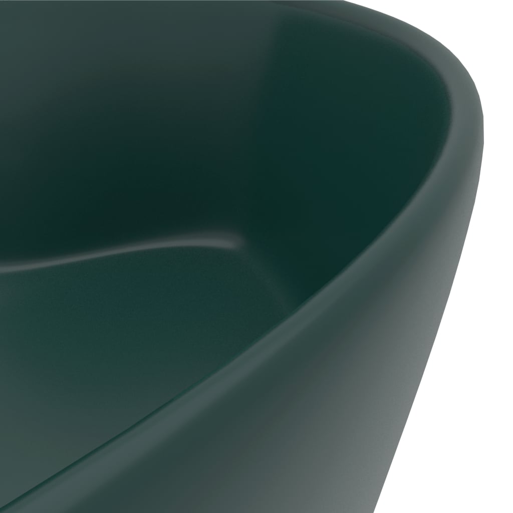 Lavabo di lusso con troppopieno da appoggio WC lavabo bagno stanza cosmetica casa 36 x 13 cm ceramica verde scuro opaco 02_0002778